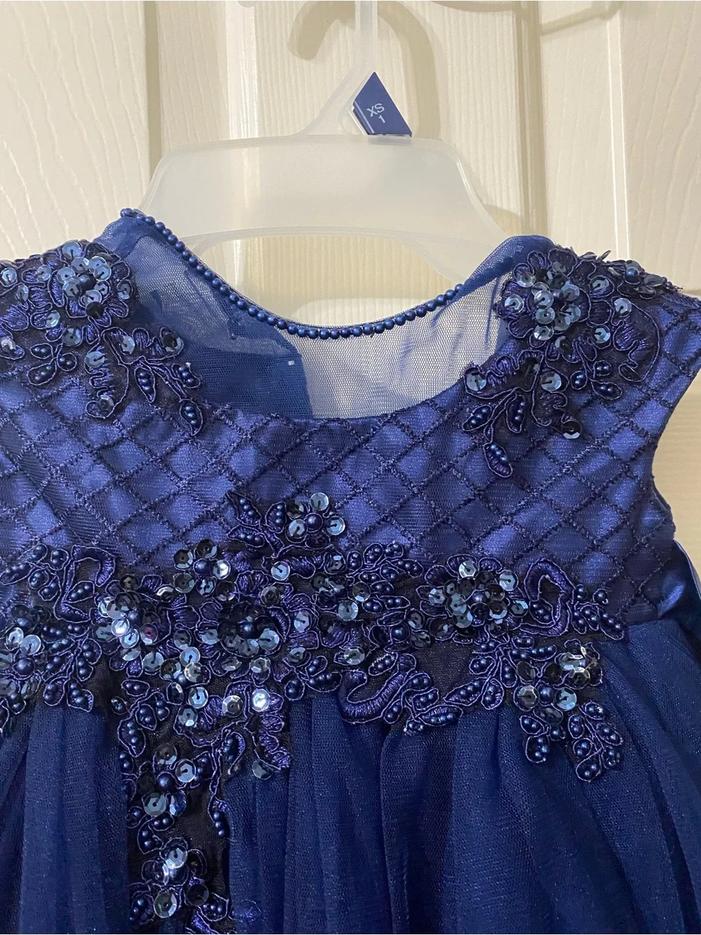 Navy Blue Baby Girl Party Dress with Sequin Bodice